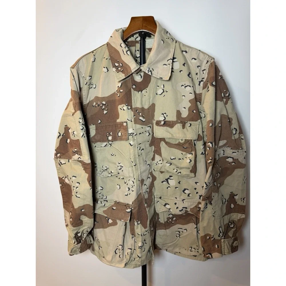 Vintage Military Coat Mens Large Beige Desert Cookie Camo Combat Military 90s
